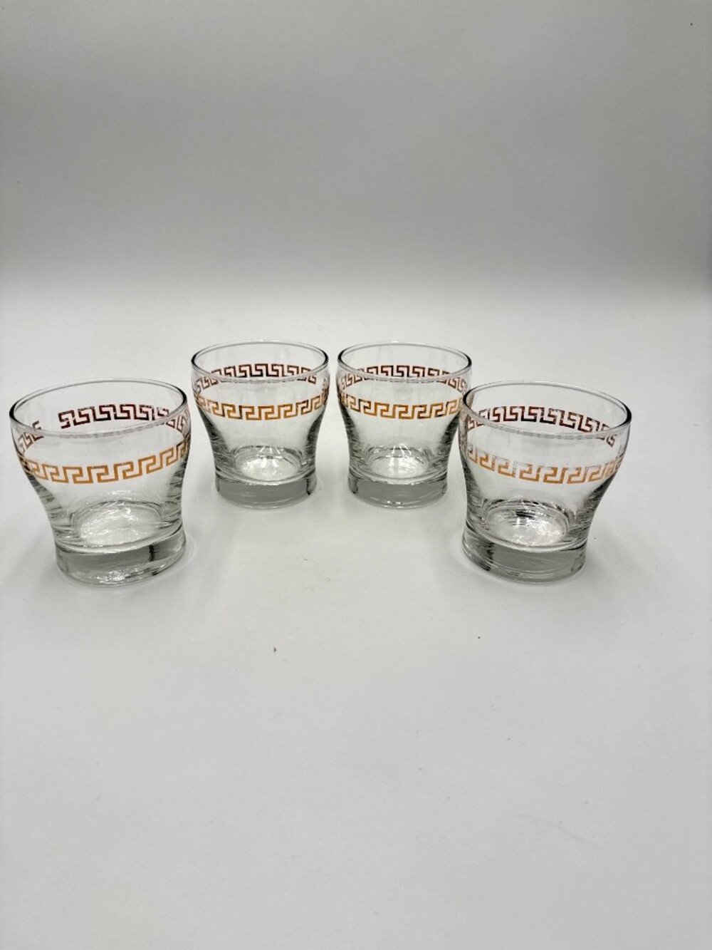 Vintage Libbey Glasses Gold Greek Key MCM Barware Whiskey Old Fashioned